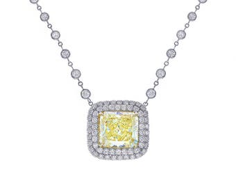 5.82 Carat Fancy Yellow Radiant Cut Diamond Necklace in Platinum