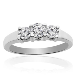 0.33 Carat H-SI1 Natural Round Brilliant Three Stone Diamond Engagement Ring 14K White Gold