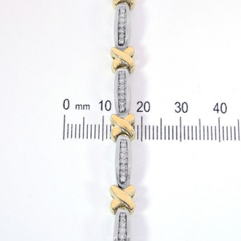 1.00 Carat Diamond X-Shaped Link 14K Two Tone Gold Bracelet image 4