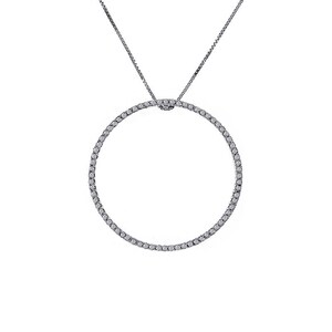 1.00 Carat Round Cut Diamond Circle of Love Pendant in 16&quot; Chain 14K White Gold