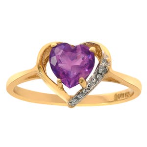 0.75 Carat Amethyst & Diamond Accent Heart Ring 10K Yellow Gold