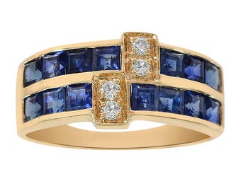 1.00 Carat Sapphire & 0.12 Carat Diamond Ring 14K Yellow Gold