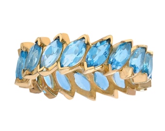 3.25 Ct.tw. Marquise Cut Blue Topaz Eternity Band Ring 10K Yellow Gold