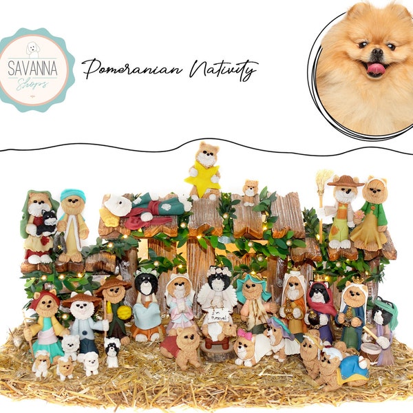 Dog Nativity, Pomeranian, Nativity Set, Dog Lover Gifts, Pomeranian Lovers, Pomeranian Nativity, Pomeranian Ornament, German Spitz