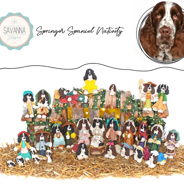 Dog Nativity, Springer Spaniel, Nativity Set, Springer Nativity, Springer Lovers, Springer  figure, Springer Ornament, Springer gifts