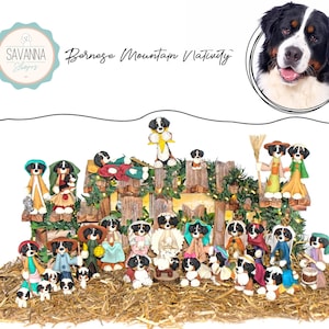Handmade Bernese Mountain Dog Nativity Set: Dog Lover Gift