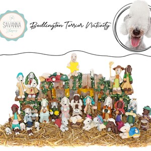 Szopka z psem, Bedlington Terrier, Zestawy szopkowe, Szopka z Bedlington, Prezent dla miłośnika psów, Figurka Bedlington, Niestandardowy pies, Ozdoba z psem