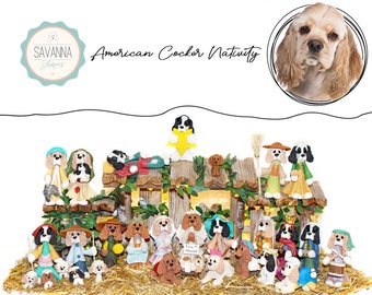Dog nativity, American Cocker Spaniel, Nativity set, Cocker Nativity, Dog Lover Gift, Nativity Sets, Cocker figure, Custom Dog, Dog Ornament