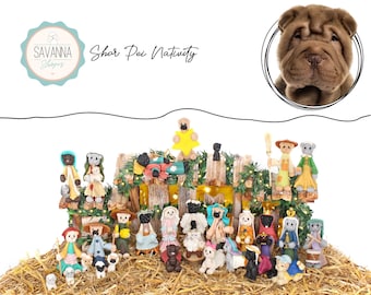 Dog Nativity, Shar Pei Nativity, Nativity Sets, Shar Pei Lovers, Shar Pei figure, Shar Pei Ornament, Shar Pei gifts, Custom Shar pei, Dogs