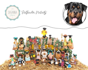 Dog Nativity, Rottweiler Nativity, Nativity Set, Rottweiler Lovers, Rottweiler Figure, Rottweiler Ornament, Rottweiler gifts, Custom Rottie