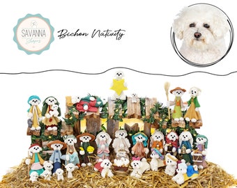 Dog Nativity, Bichon Frise, Nativity Sets, Dog Lover Gifts, Bichon Lovers, Bichon Frise Nativity, Bichon Frise Ornament, Bichon Frise Figure