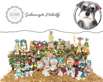 Hond kerststal, Schnauzer Geboorte, Schnauzer Lover Gift, Kerstsets, Schnauzer Figuur, Aangepaste Hond, Schnauzer Ornament, Schnauzer Ornament