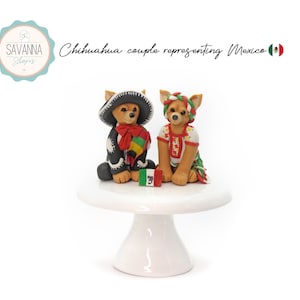 Chihuahua Couple Representing Mexico, Clay Dogs, Chihuahua Figure, Mexico Gifts, Dog Lover Gifts, Mexico Sculpture, Custom Dog