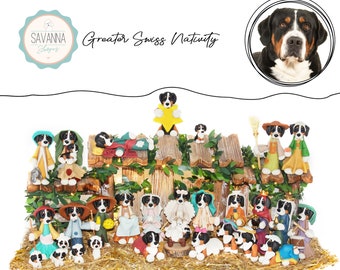 Dog Nativity, Greater Swiss Mountain dog, Nativity sets, Dog Lover Gifts, Bouvier Suisse.