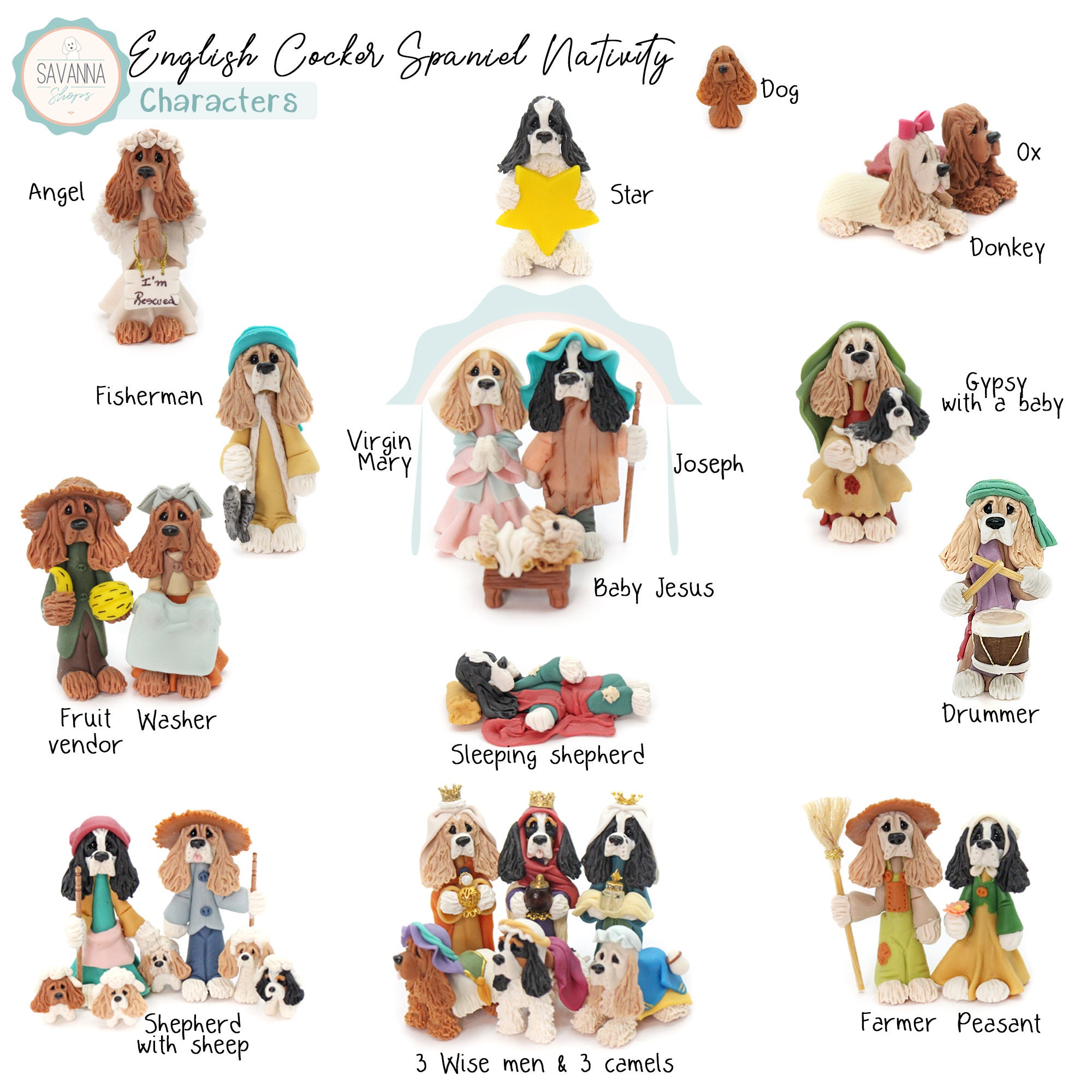 Spaniel Set Handmade English Cocker Spaniel Dog Nativity Set: Dog Lover Gift - Etsy