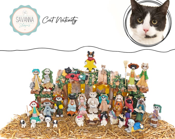 CAKEEYUM Set Presepe Di Gatti, 6 Pezzi, Scena Della Natività Di Gatti