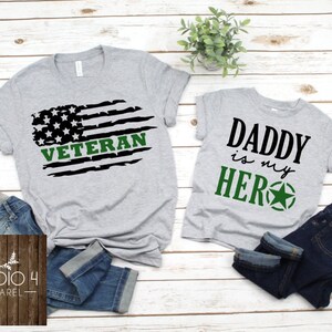 Matching Veteran Dad and Me Shirts, Military Dad, Father&#39;s Day, Matching Set, Dad is my Hero, Memorial Day, Family Photo Shirts, Dad and Me