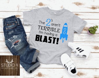 Funny Toddler Boys Terrible Twos Having a Blast Rocket Space Shirt