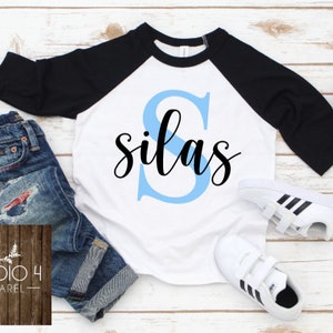 Custom Kids Name Shirt, Monogram Letter, Family Photo Shirts, Matching Sibling, Twin Shirts, Long Sleeve Baseball, Brother Sister Shirts