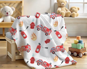 Firetrucks Bedding, Velveteen Plush Blanket, Firefighter Gift Idea, Boys Bedroom Decor, Firetrucks Birthday Party, Kids Throw, Boy Mom Gift