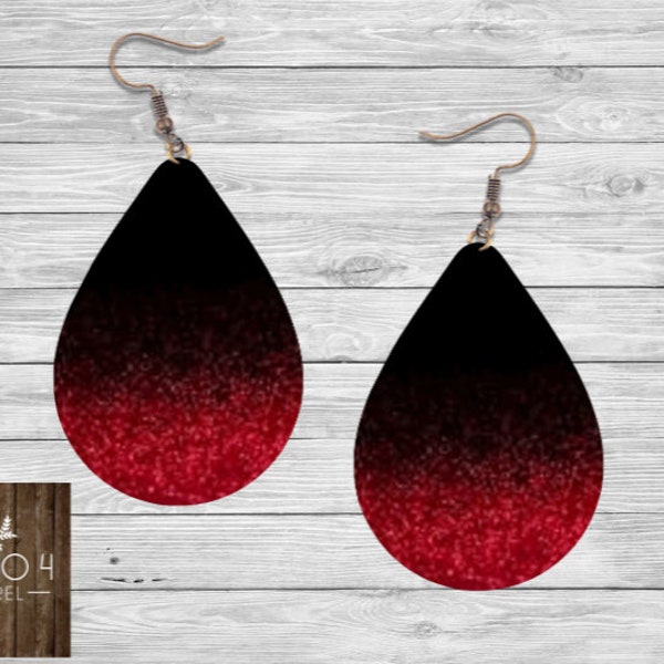 Black Red Glitter Ombre Dangle Earrings, Dark Gothic Fashion Jewelry, Vampire Fan Gift Idea