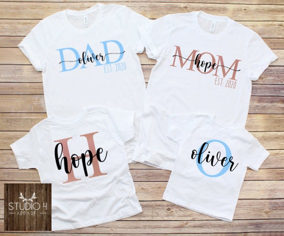 Matching Family Shirts Custom Mom Dad Established Year Kids Name Monogram Shirts Personalized Kids Letter Name Shirts Etsy Canada