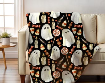 Halloween Ghost Aesthetic, Velveteen Plush Blanket, Halloween Decor, Cozy Throw, Whimsical Spooky, Fall Classroom Teacher Fun Kids Gift Idea