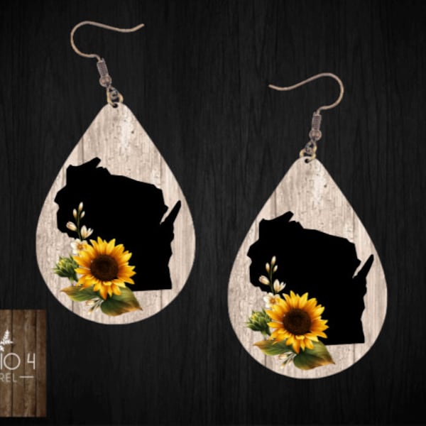 Wisconsin Earrings, Rustic Jewelry, Dangle Earrings, Fall Sunflower, Wisconsin Gift, Country Girl, Sunflower Earrings, Wisconsin Home, Ope