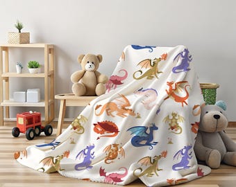 Magical Dragon Themed Throw, Velveteen Plush Blanket, Whimsical Flying Dragon Sci-Fi Creature Fan Bedroom Gift Idea for Girls Boys Kids,