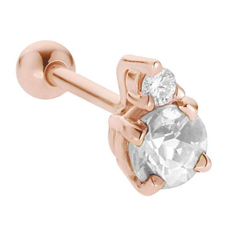 3.5mm Birthstone Diamond Accent 14k Rose Gold Cartilage Earring