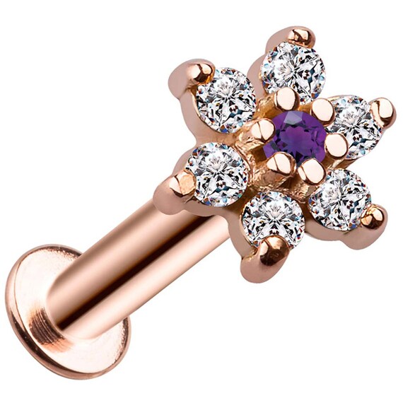 Solid 14kt Yellow Gold Straight Barbell FreshTrends Purple Cubic Zirconia 14G 1 Solid 14kt Yellow Gold Straight Barbell FreshTrends Purple Cubic Zirconia 14G 1