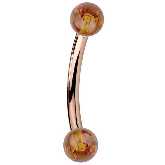 FreshTrends 18G Baltic Amber 14k Rose Gold Curved Barbell Rook Eyebrow Belly Ring