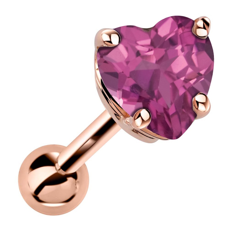 5mm Birthstone Heart Cut 14K Rose Gold Cartilage Stud Earring