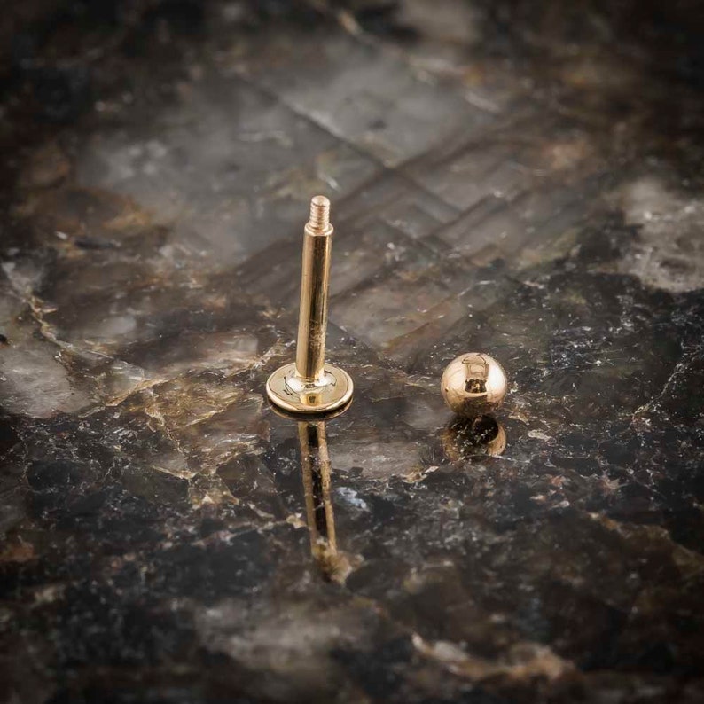 14k Yellow Gold Labret Monroe Lip Ring Internally Threaded 3mm Ball Choose Size