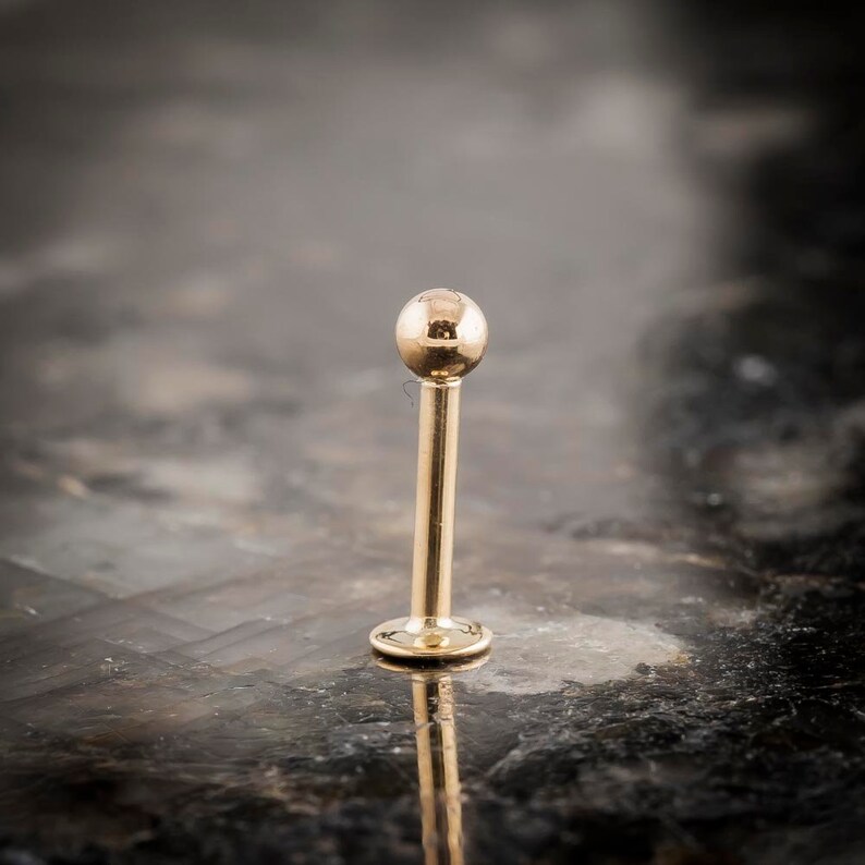 14k Yellow Gold Labret Monroe Lip Ring Internally Threaded 3mm Ball Choose Size