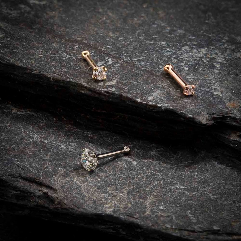 Nose Bone Nose Jewelry Diamond Nose Stud Nose Piercing 2mm Diamond 14K Rose Gold Nose Bone Ring