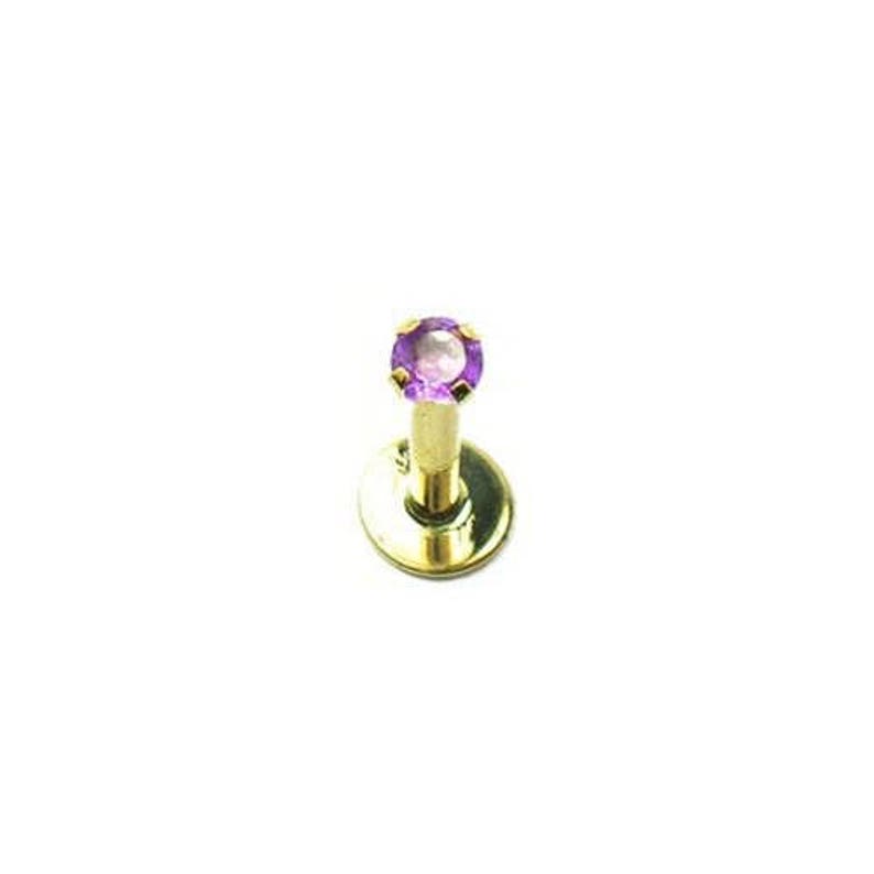 3mm Amethyst 14K Yellow Gold Prong Set Labret