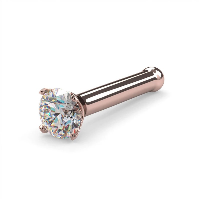 Nose Bone Nose Jewelry Diamond Nose Stud Nose Piercing 2mm Diamond 14K Rose Gold Nose Bone Ring