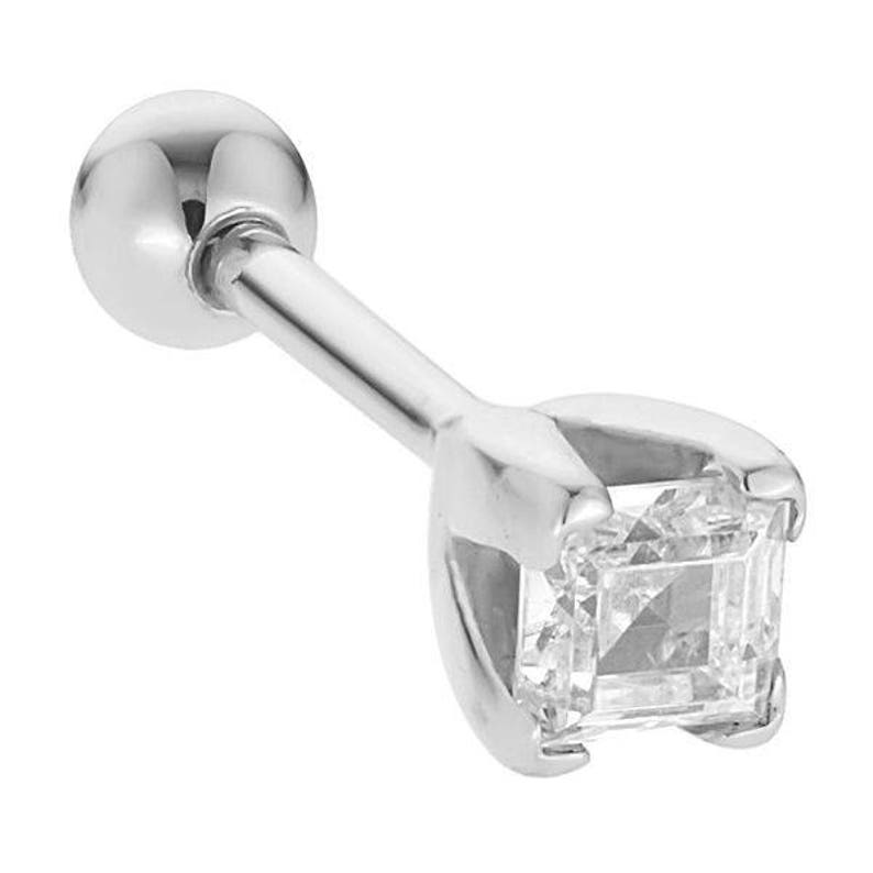 3mm Birthstone Princess Cut 14K White Gold Cartilage Earring