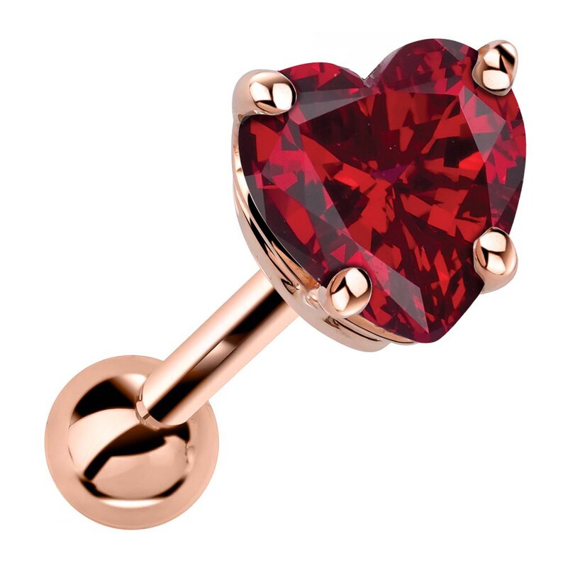 5mm Birthstone Heart Cut 14K Rose Gold Cartilage Stud Earring