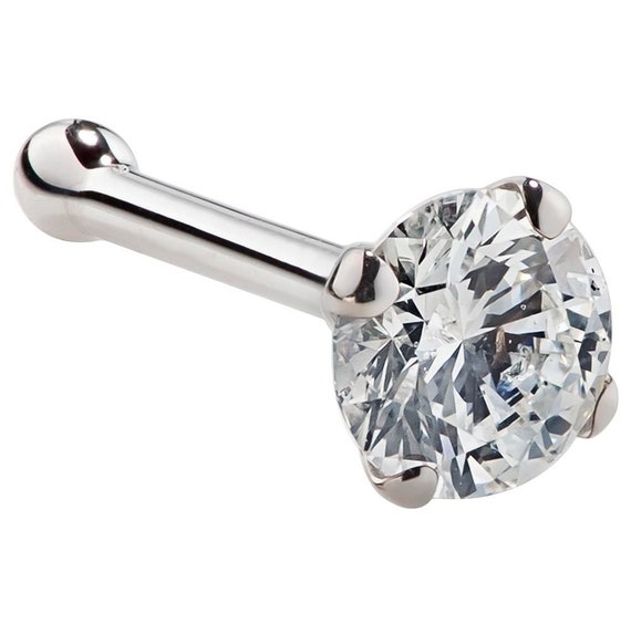FreshTrends Flower Sparkle 14K White Gold Nose Ring Bone 20G