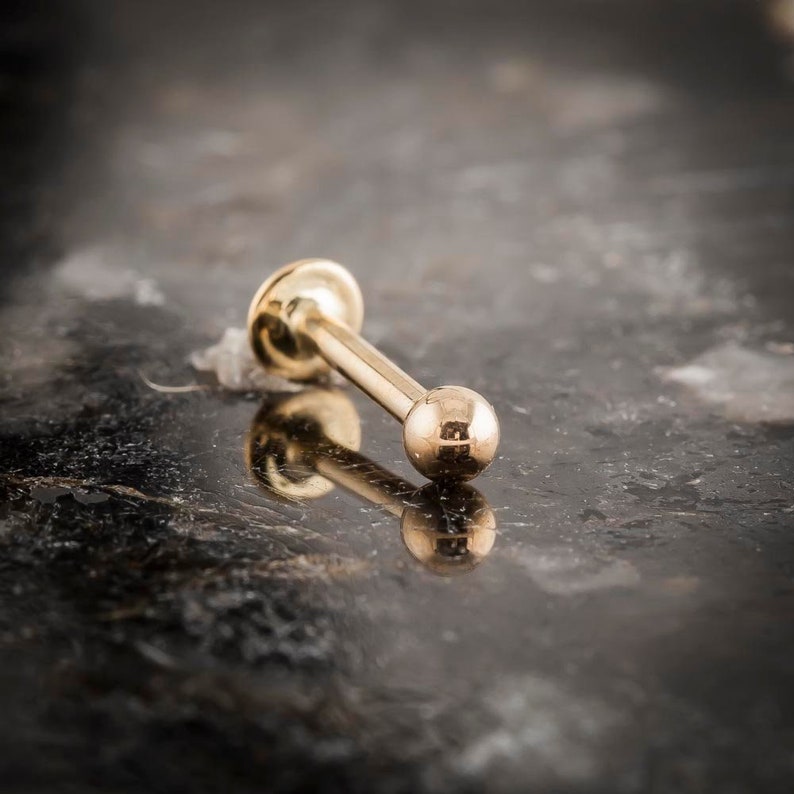 14k Yellow Gold Labret Monroe Lip Ring Internally Threaded 3mm Ball Choose Size