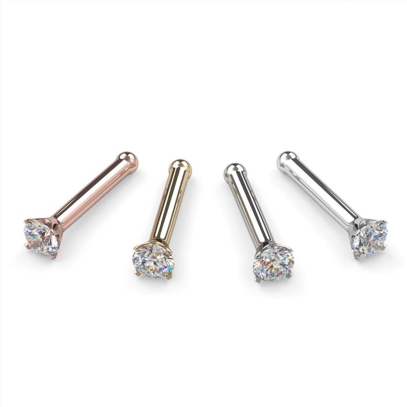 Nose Bone Nose Jewelry Diamond Nose Stud Nose Piercing 2mm Diamond 14K Rose Gold Nose Bone Ring