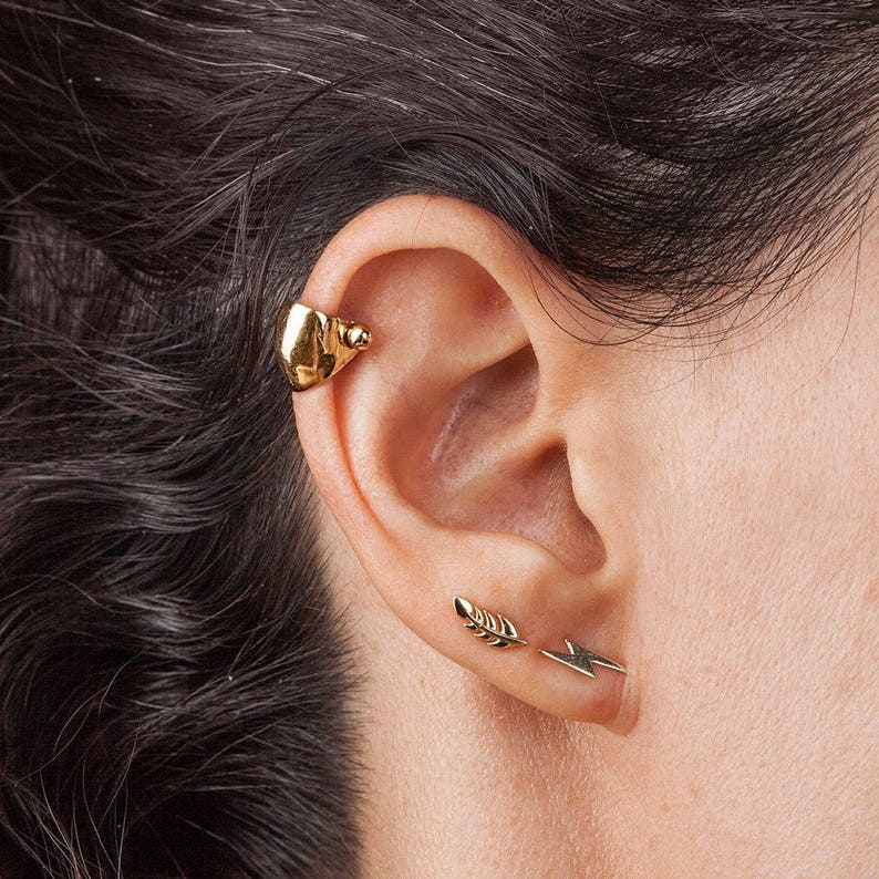 14K White Gold Wide Band Ear Cuff Cartilage Earring Etsy