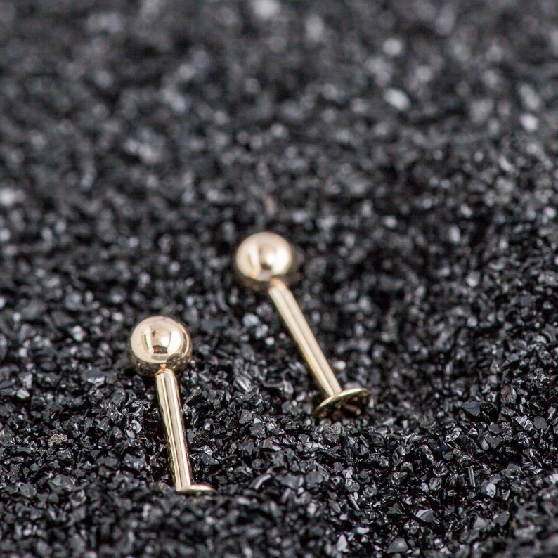 14k Yellow Gold Labret Monroe Lip Ring Internally Threaded 3mm Ball Choose Size