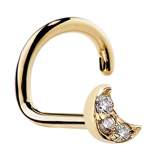 FreshTrends 14K Yellow Gold Diamond Nose Ring Straight Fishtail 18 Gauge SI1 Clarity