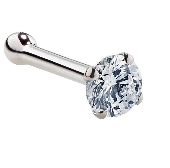 1.5mm .015 ct. Diamond Nose Stud 14K White Gold Nose Ring Etsy