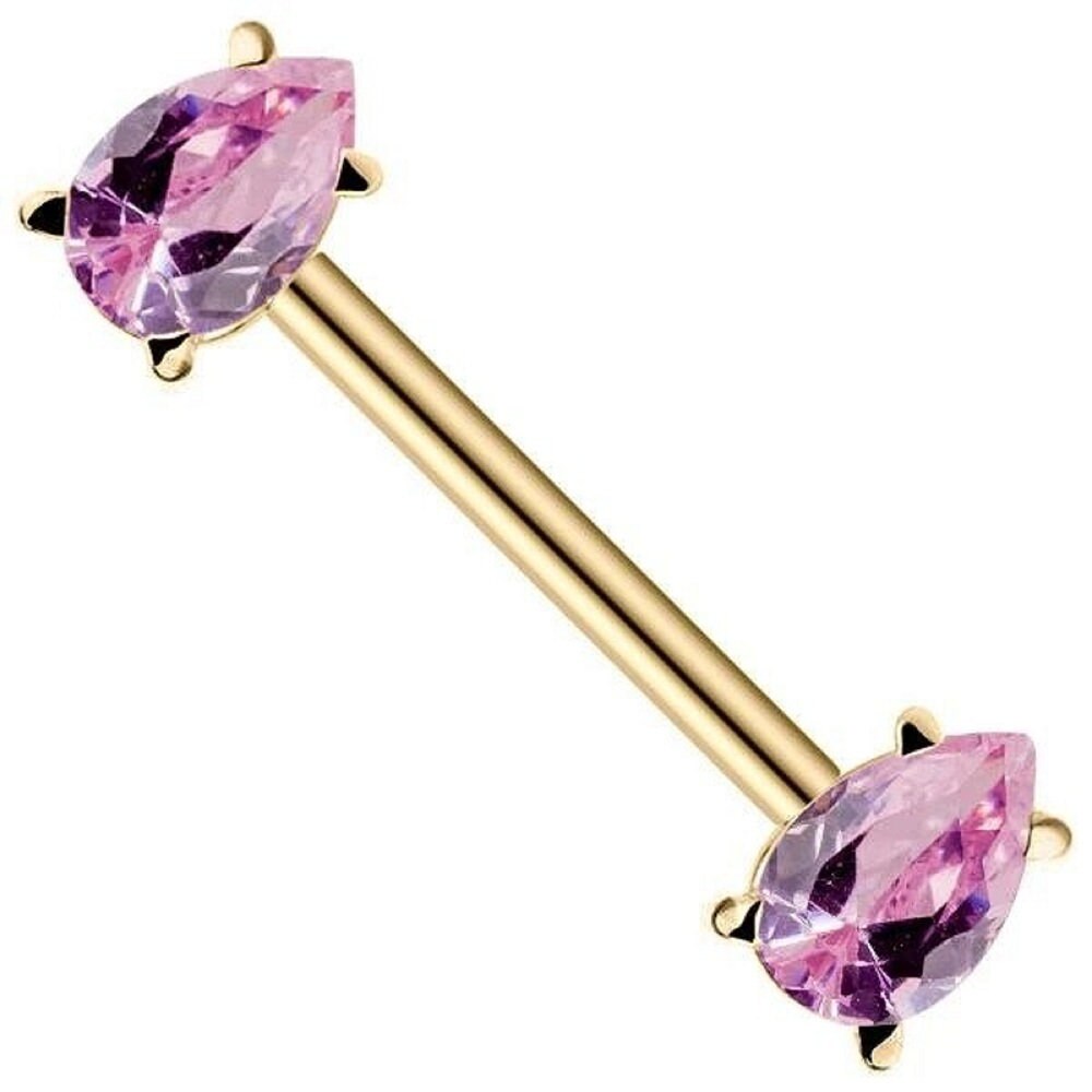 Solid 14kt Yellow Gold Straight Barbell FreshTrends Purple Cubic Zirconia 14G 1 Solid 14kt Yellow Gold Straight Barbell FreshTrends Purple Cubic Zirconia 14G 1