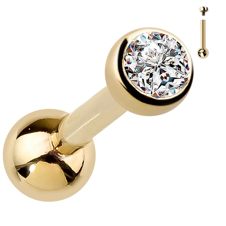 Diamond Elegant Bezel 14K Yellow Gold Cartilage Stud Earring .06CT