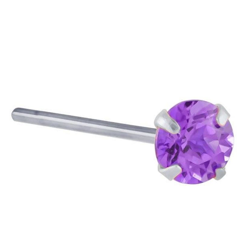 Amethyst February 950 Platinum Nose Ring Straight Fishtail